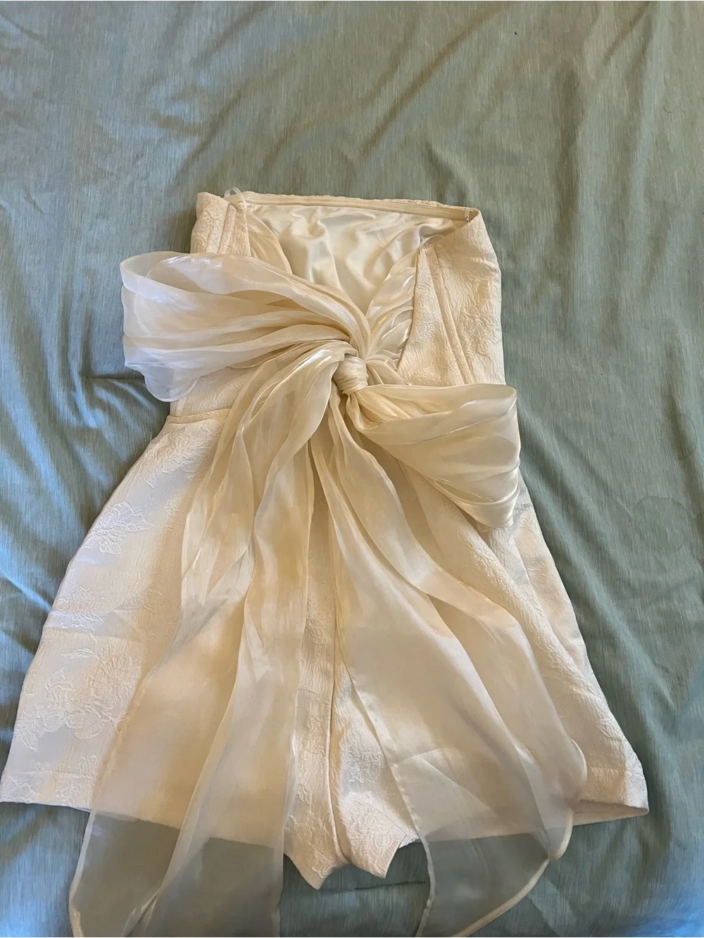 Lulu's Strapless Ivory Jacquard Mini Dress with Shorts - Picture 6 of 11